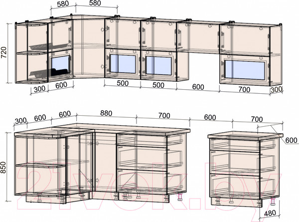Изображение товара Кухонный гарнитур Интерлиния Мила Матте 1.5x2.9 Б левая (индиго/индиго глянец/кастилло темный)