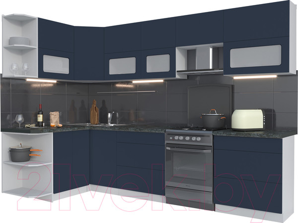 Изображение товара Кухонный гарнитур Интерлиния Мила Матте 1.5x3.0 Б левая (индиго/индиго глянец/кастилло темный)