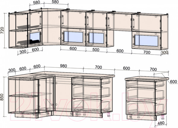 Изображение товара Кухонный гарнитур Интерлиния Мила Матте 1.5x3.0 Б левая (индиго/индиго глянец/кастилло темный)