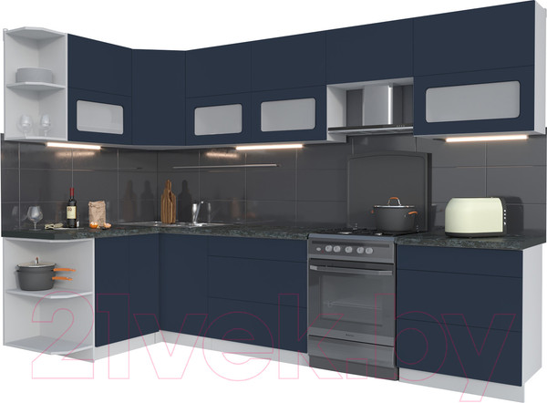 Изображение товара Кухонный гарнитур Интерлиния Мила Матте 1.5x3.1 Б левая (индиго/индиго глянец/кастилло темный)