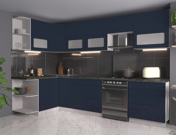 Изображение товара Кухонный гарнитур Интерлиния Мила Матте 1.5x3.1 Б левая (индиго/индиго глянец/кастилло темный)