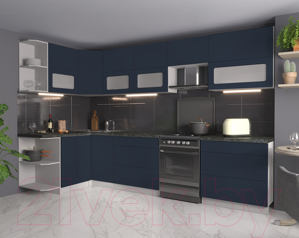 Изображение товара Кухонный гарнитур Интерлиния Мила Матте 1.5x3.2 Б левая (индиго/индиго глянец/кастилло темный)