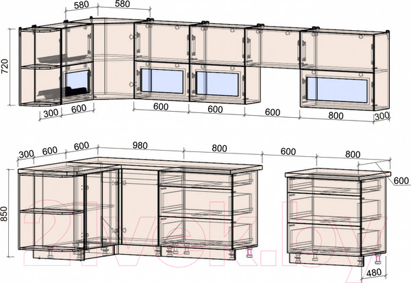 Изображение товара Кухонный гарнитур Интерлиния Мила Матте 1.5x3.2 Б левая (индиго/индиго глянец/кастилло темный)