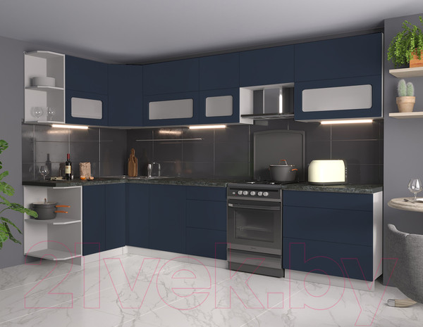 Изображение товара Кухонный гарнитур Интерлиния Мила Матте 1.5x3.3 Б левая (индиго/индиго глянец/кастилло темный)