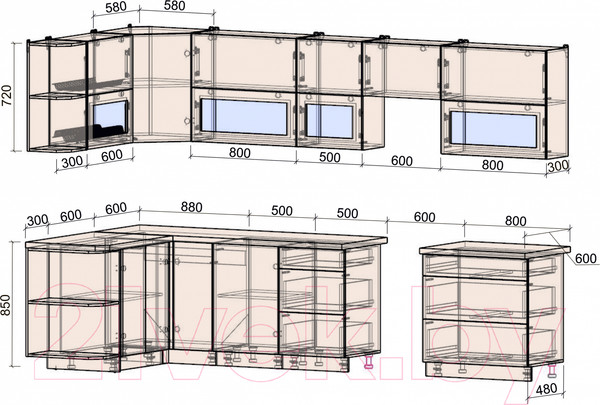 Изображение товара Кухонный гарнитур Интерлиния Мила Матте 1.5x3.3 Б левая (индиго/индиго глянец/кастилло темный)