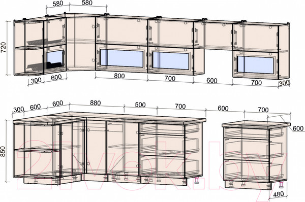 Изображение товара Кухонный гарнитур Интерлиния Мила Матте 1.5x3.4 Б левая (индиго/индиго глянец/кастилло темный)