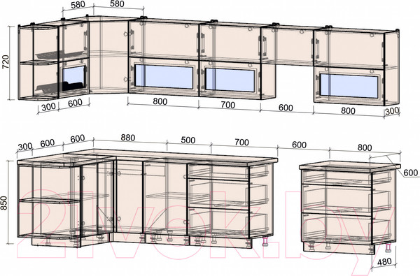 Изображение товара Кухонный гарнитур Интерлиния Мила Матте 1.5x3.5 Б левая (индиго/индиго глянец/кастилло темный)