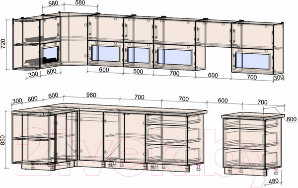 Изображение товара Кухонный гарнитур Интерлиния Мила Матте 1.5x3.7 Б левая (индиго/индиго глянец/кастилло темный)