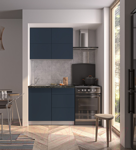Изображение товара Кухонный гарнитур Интерлиния Мила Матте 1.0 А (индиго/индиго глянец/кастилло темный)