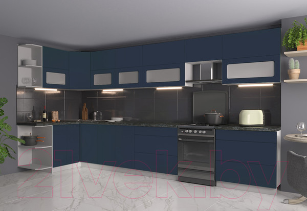 Изображение товара Кухонный гарнитур Интерлиния Мила Матте 1.5x4.0 Б левая (индиго/индиго глянец/кастилло темный)