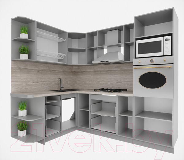 Изображение товара Кухонный гарнитур Интерлиния Мила Деко 1.68x2.4 левая (индиго/индиго/опал светлый)