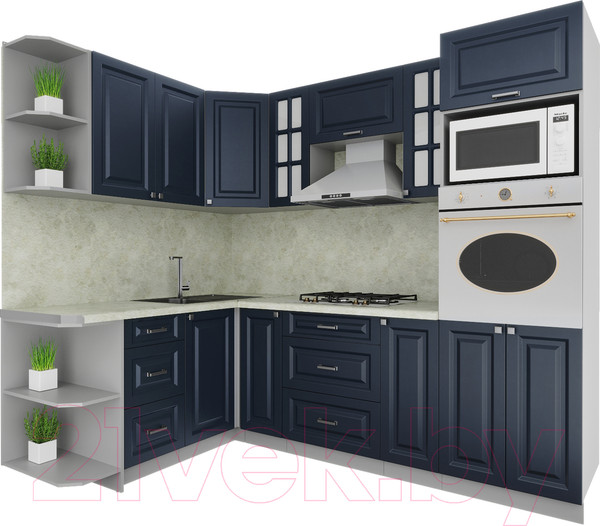 Изображение товара Кухонный гарнитур Интерлиния Мила Деко 1.68x2.4 левая (индиго/индиго/опал светлый)