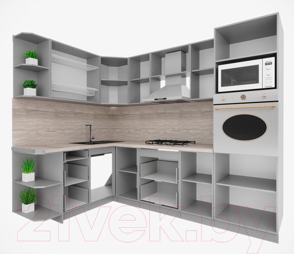 Изображение товара Кухонный гарнитур Интерлиния Мила Деко 1.68x2.6 левая (индиго/индиго/опал светлый)