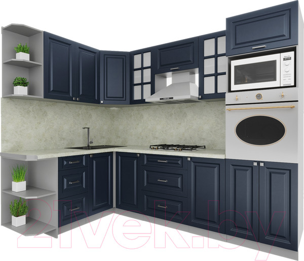 Изображение товара Кухонный гарнитур Интерлиния Мила Деко 1.68x2.6 левая (индиго/индиго/опал светлый)