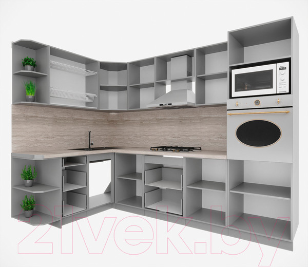 Изображение товара Кухонный гарнитур Интерлиния Мила Деко 1.68x2.8 левая (индиго/индиго/опал светлый)