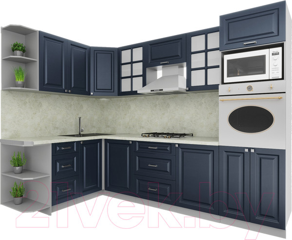 Изображение товара Кухонный гарнитур Интерлиния Мила Деко 1.68x2.8 левая (индиго/индиго/опал светлый)