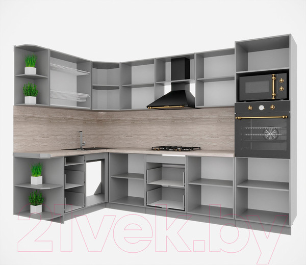 Изображение товара Кухонный гарнитур Интерлиния Мила Деко 1.68x3.0 левая (индиго/индиго/опал светлый)