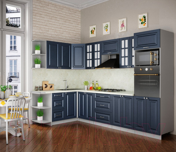 Изображение товара Кухонный гарнитур Интерлиния Мила Деко 1.68x3.0 левая (индиго/индиго/опал светлый)