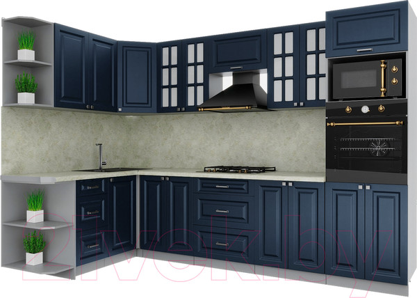 Изображение товара Кухонный гарнитур Интерлиния Мила Деко 1.68x3.0 левая (индиго/индиго/опал светлый)