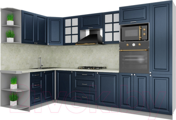 Изображение товара Кухонный гарнитур Интерлиния Мила Деко 1.68x3.2 левая (индиго/индиго/опал светлый)