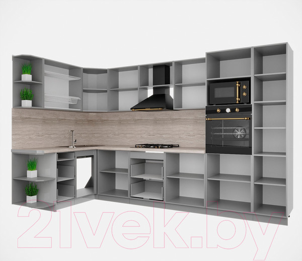 Изображение товара Кухонный гарнитур Интерлиния Мила Деко 1.68x3.4 левая (индиго/индиго/опал светлый)