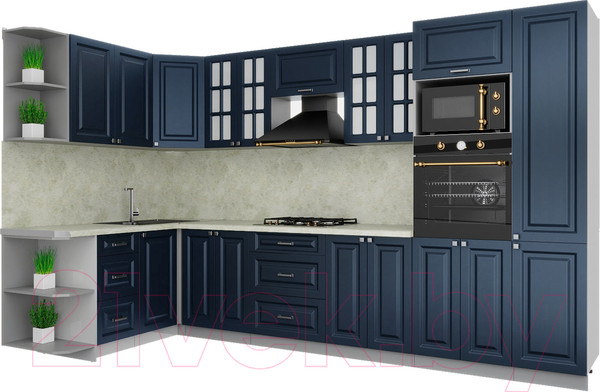 Изображение товара Кухонный гарнитур Интерлиния Мила Деко 1.68x3.4 левая (индиго/индиго/опал светлый)
