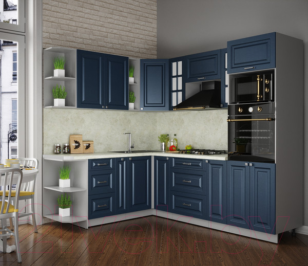 Изображение товара Кухонный гарнитур Интерлиния Мила Деко 1.88x2.4 левая (индиго/индиго/опал светлый)