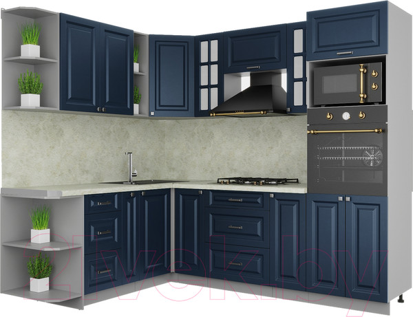 Изображение товара Кухонный гарнитур Интерлиния Мила Деко 1.88x2.4 левая (индиго/индиго/опал светлый)