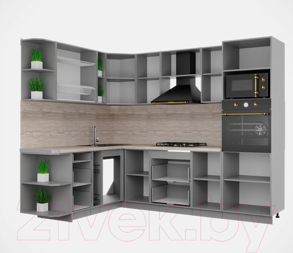 Изображение товара Кухонный гарнитур Интерлиния Мила Деко 1.88x2.6 левая (индиго/индиго/опал светлый)