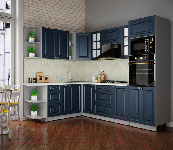 Изображение товара Кухонный гарнитур Интерлиния Мила Деко 1.88x2.6 левая (индиго/индиго/опал светлый)