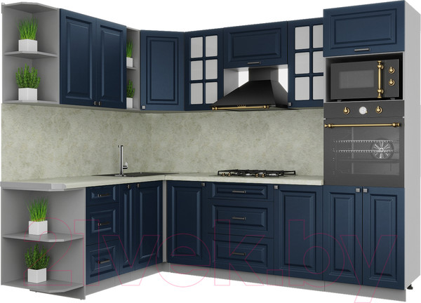 Изображение товара Кухонный гарнитур Интерлиния Мила Деко 1.88x2.6 левая (индиго/индиго/опал светлый)