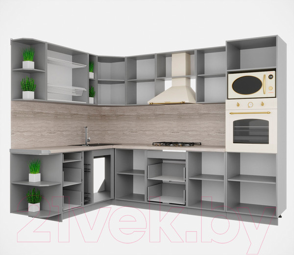 Изображение товара Кухонный гарнитур Интерлиния Мила Деко 1.88x2.8 левая (индиго/индиго/опал светлый)