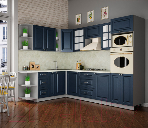 Изображение товара Кухонный гарнитур Интерлиния Мила Деко 1.88x2.8 левая (индиго/индиго/опал светлый)