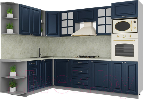 Изображение товара Кухонный гарнитур Интерлиния Мила Деко 1.88x2.8 левая (индиго/индиго/опал светлый)