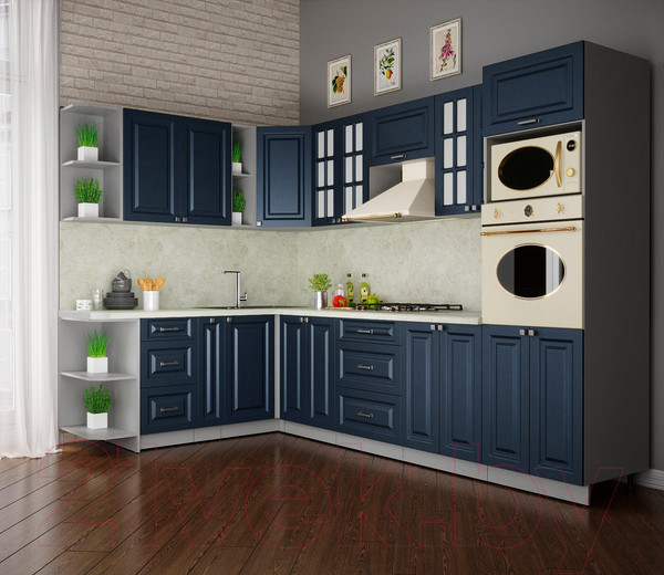 Изображение товара Кухонный гарнитур Интерлиния Мила Деко 1.88x3.0 левая (индиго/индиго/опал светлый)