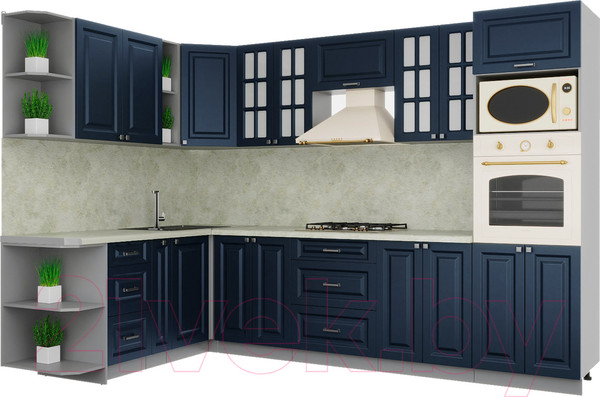 Изображение товара Кухонный гарнитур Интерлиния Мила Деко 1.88x3.0 левая (индиго/индиго/опал светлый)