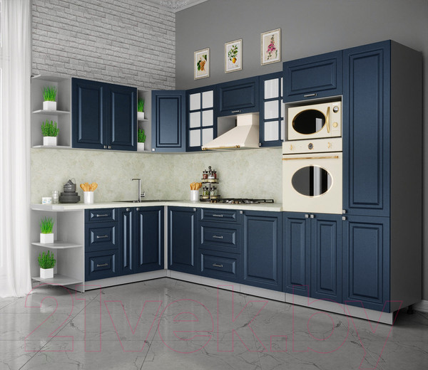 Изображение товара Кухонный гарнитур Интерлиния Мила Деко 1.88x3.2 левая (индиго/индиго/опал светлый)