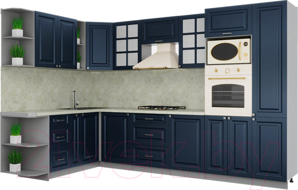 Изображение товара Кухонный гарнитур Интерлиния Мила Деко 1.88x3.2 левая (индиго/индиго/опал светлый)