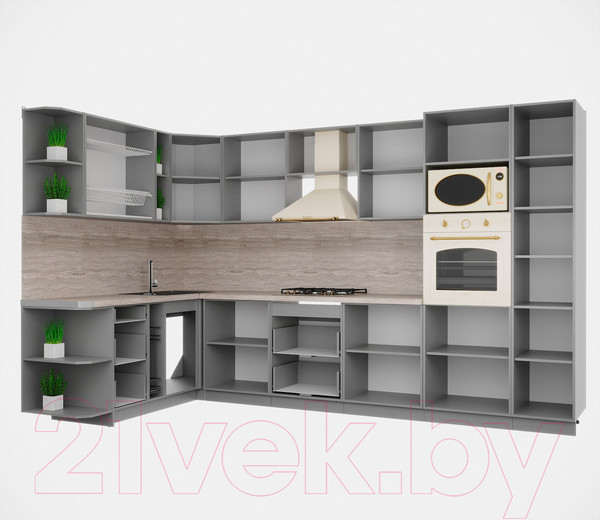 Изображение товара Кухонный гарнитур Интерлиния Мила Деко 1.88x3.4 левая (индиго/индиго/опал светлый)