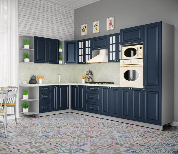 Изображение товара Кухонный гарнитур Интерлиния Мила Деко 1.88x3.4 левая (индиго/индиго/опал светлый)