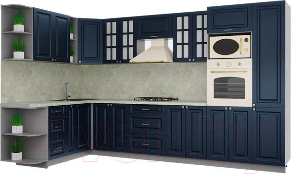 Изображение товара Кухонный гарнитур Интерлиния Мила Деко 1.88x3.4 левая (индиго/индиго/опал светлый)