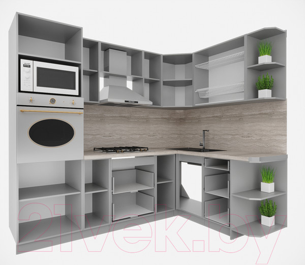 Изображение товара Кухонный гарнитур Интерлиния Мила Деко 1.68x2.4 правая (индиго/индиго/опал светлый)