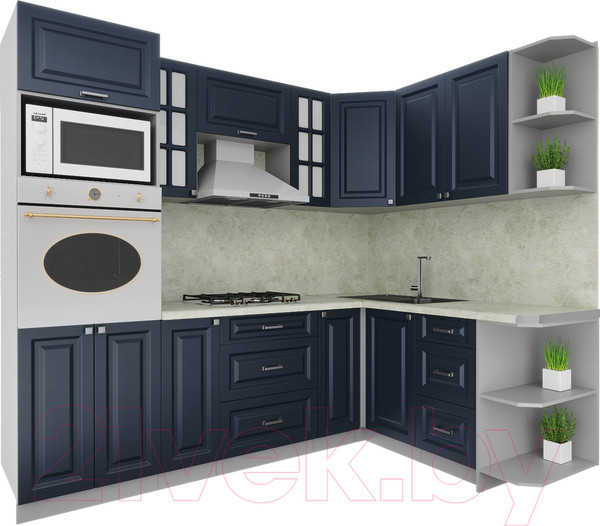 Изображение товара Кухонный гарнитур Интерлиния Мила Деко 1.68x2.4 правая (индиго/индиго/опал светлый)