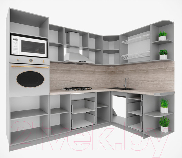 Изображение товара Кухонный гарнитур Интерлиния Мила Деко 1.68x2.6 правая (индиго/индиго/опал светлый)