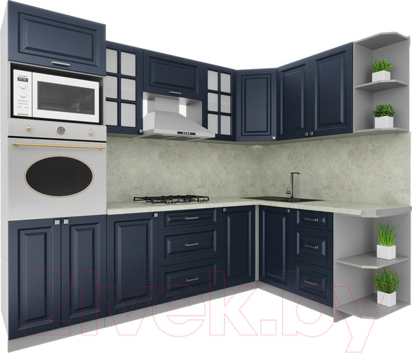 Изображение товара Кухонный гарнитур Интерлиния Мила Деко 1.68x2.6 правая (индиго/индиго/опал светлый)