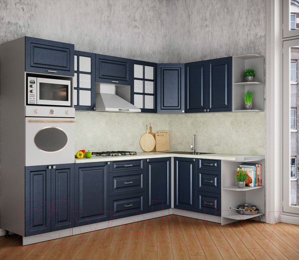 Изображение товара Кухонный гарнитур Интерлиния Мила Деко 1.68x2.8 правая (индиго/индиго/опал светлый)