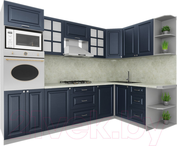 Изображение товара Кухонный гарнитур Интерлиния Мила Деко 1.68x2.8 правая (индиго/индиго/опал светлый)