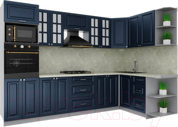 Изображение товара Кухонный гарнитур Интерлиния Мила Деко 1.68x3.0 правая (индиго/индиго/опал светлый)