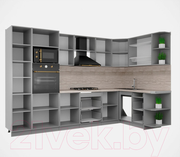 Изображение товара Кухонный гарнитур Интерлиния Мила Деко 1.68x3.2 правая (индиго/индиго/опал светлый)