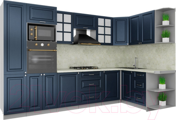 Изображение товара Кухонный гарнитур Интерлиния Мила Деко 1.68x3.2 правая (индиго/индиго/опал светлый)